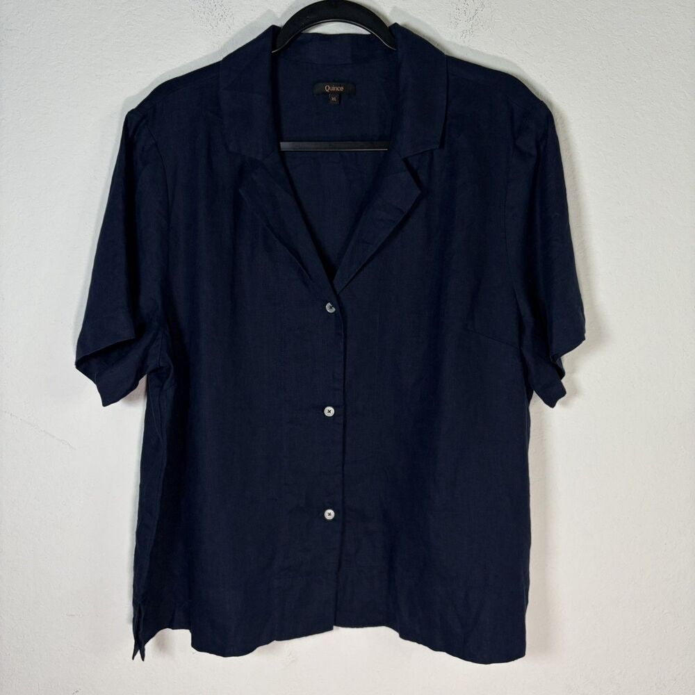 Quince Button Shirt Men’s Relaxed XL Deep Navy Linen Short Sleeve